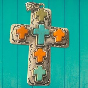 GORGEOUS AUTH TURQUOISE STONE DESIGNED CROSSES IN SS925 NTVAMERICAN /SW PENDANT